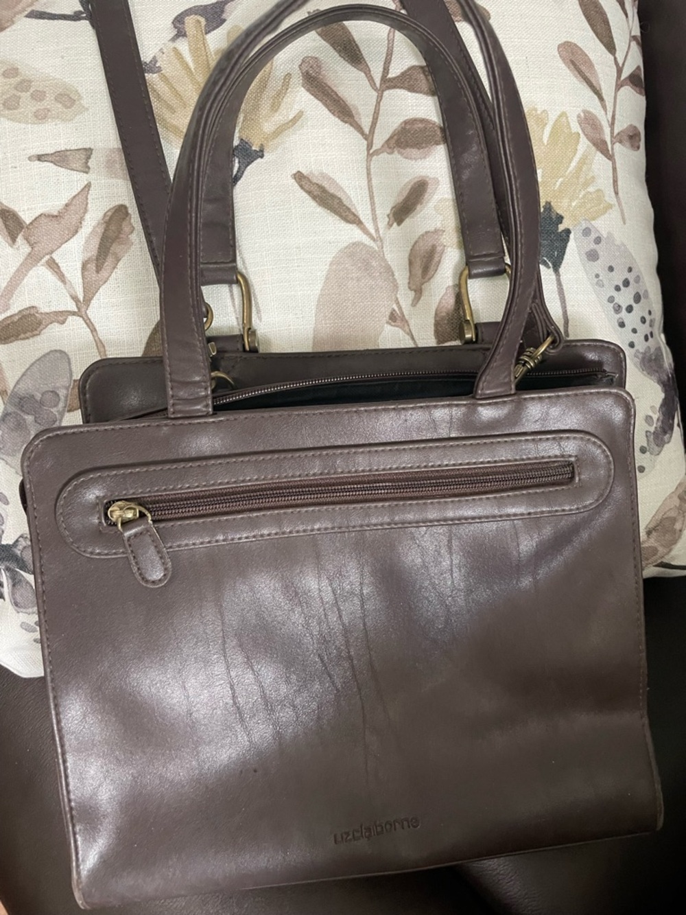 Liz Claiborne Chocolate Brown Leather Laptop Tote